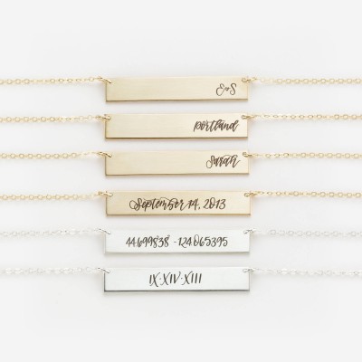 L+L x The Pigeon Letters Handwriting Necklace • Personalized Gold, Silver, Rose Gold Name Bar Necklace, Calligraphy Jewelry • LN155_32_H_pg
