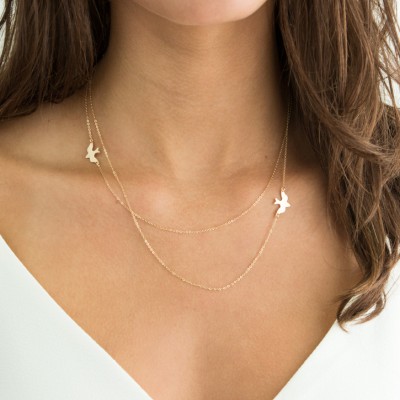 Layered Necklace with Birds / 18k Gold Fill, Sterling Silver or Rose Gold / FLIGHT PATH Necklace, by Layered and Long LN802