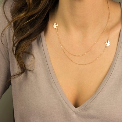 Layered Necklace with Birds / 18k Gold Fill, Sterling Silver or Rose Gold / FLIGHT PATH Necklace, by Layered and Long LN802