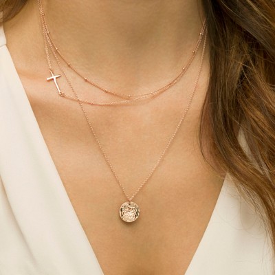 Layered Necklaces with Side Cross / Personalized Delicate Rose Gold Necklaces, 18k Gold Filled or Sterling Silver Layered And Long LS917