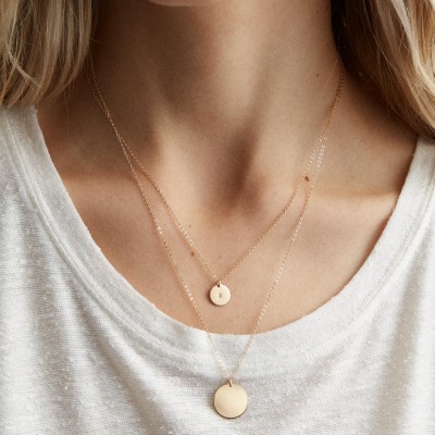 Layered and Long Coin Necklaces • Gold Fill, Silver or Rose Gold Initial Necklace, Disks • Personalized Circle Necklaces Set of 2, LS938