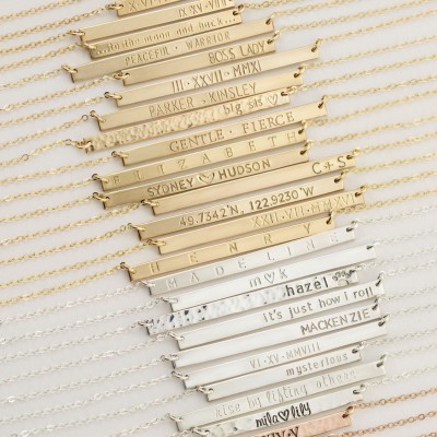 Long Skinny Bar Necklace • Personalized Name Plate Necklace • Rose Gold Fill or Sterling Silver Custom Hand Stamped Bar Necklace, LN130_40_H