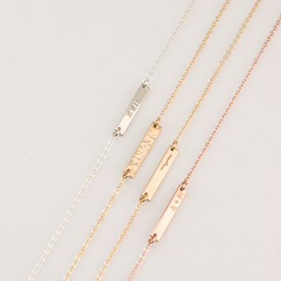 Mini Bar Necklace for Initials • Gold, Silver, Rose GoldPersonalized Bar • Minimal, Delicate Necklace, Skinny Mini Layered + Long LN130_16_H