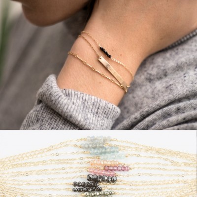 Mini Gemstone Bracelet, Dainty Gem or Birthstone Bracelet • Gold, Rose Gold, Sterling Silver • Gift Ideas for Friends, Sisters • LB611