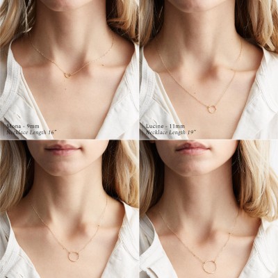 Open Circle Karma Necklace • Simple Dainty Gold Necklace, Delicate Chain & Circle Outline • Ring Link Karma Circle • Layered + Long, LN132