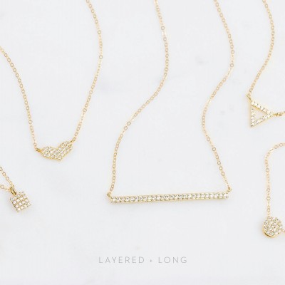 Pave Triangle Necklace - Dainty Pave Diamond Necklace on 18k Gold Fill Chain / Minimal Delicate Necklace w Tiny CZ Stones Layered Long LN341