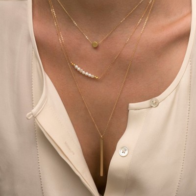 Perfect Layering Necklace / Skinny VERTICAL BAR Necklace / 18k Gold Fill Chain Minimal Gold Bar Pendant  / Layered and Long LN130_40_V