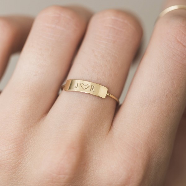 Personalized Bar Ring •  Custom Initial Ring • Hand Stamped Name • 18k Gold Fill, Sterling Silver • Dainty Bar Ring • layeredandlong, LR458