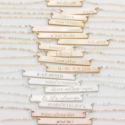 Personalized, Custom Name Necklace • 18k Gold Fill, Silver, Rose Gold • Name Bar Necklace: Layered and Long PERFECT BAR Necklace, LN140_35_H
