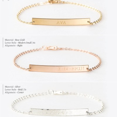 Personalized Gift - Custom Name, Initials Bar Bracelet • Personalized Christmas Gifts for Her • 18k Gold Fill, Rose or Silver • LB140_35