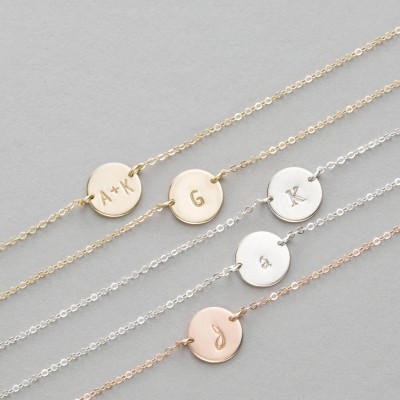 Personalized Initial Disk Bracelet • Dainty Hand Stamped Disc On Delicate Chain • Custom Initials Bracelet for Women • LayeredandLong, LB209