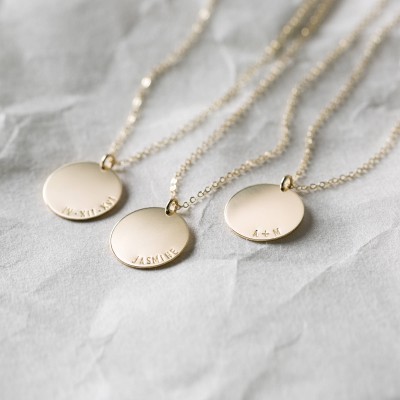 Personalized Name Necklace • Large Coin Pendant Necklace  • Gold, Silver, Rose Gold Necklace • Large Disk Necklace, Custom Name • LN216