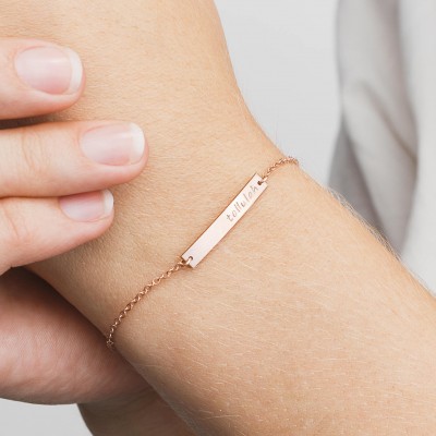 Personalized Rose Gold Bar Bracelet • Silver or Gold Custom Name Bracelet, Initial Jewelry on Dainty Bar, Personalized Gift for Her LB140_25