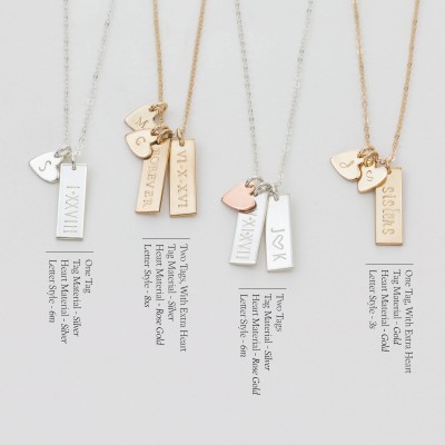Personalized Small Tag Necklace / Simple Initial Heart Necklace, Multiple Tag Necklace Gold Fill, Sterling Silver, Rose Gold LN155_16_V.ht