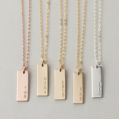 Personalized Tag Necklace • Gold Initials Bar Necklace, Silver or Rose Gold • Vertical Bar Necklace • LN155_16_V