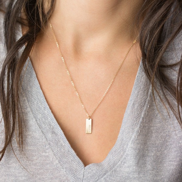 Personalized Tag Necklace • Gold Initials Bar Necklace, Silver or Rose Gold • Vertical Bar Necklace • LN155_16_V