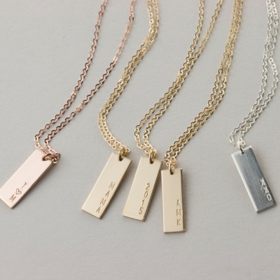 Personalized Tag Necklace • Gold Initials Bar Necklace, Silver or Rose Gold • Vertical Bar Necklace • LN155_16_V