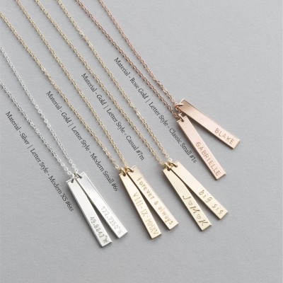 Personalized Vertical Name Bar Necklace • Custom Rose Gold, Silver, Gold Bar Necklace • Engraved Tag Necklace • layeredandlong, LN140_25_V