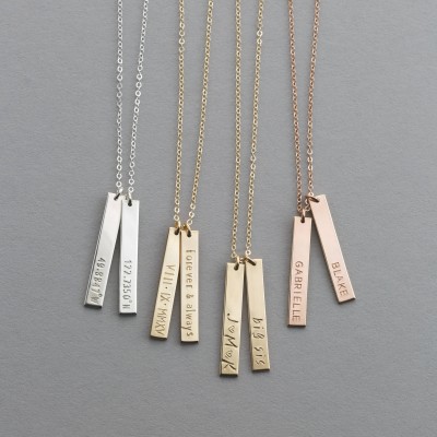 Personalized Vertical Name Bar Necklace • Custom Rose Gold, Silver, Gold Bar Necklace • Engraved Tag Necklace • layeredandlong, LN140_25_V