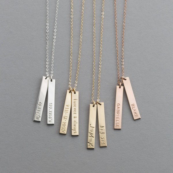 Personalized Vertical Name Bar Necklace • Custom Rose Gold, Silver, Gold Bar Necklace • Engraved Tag Necklace • layeredandlong, LN140_25_V