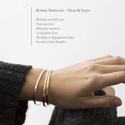 Roman Numerals Bracelet • Personalized Custom Date Bracelet Gift for Her • Simple Engraved Cuff Bracelet • Stacking Bracelet Gift • LB128