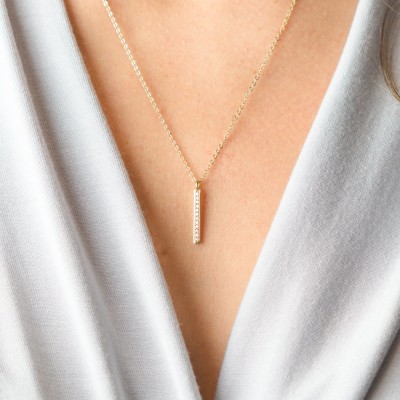 SALE: Dainty Pave Diamond Bar Necklace • 18k Gold Fill Dainty Necklace w Tiny CZ Stones • Stocking Stuffers for Her • LN339