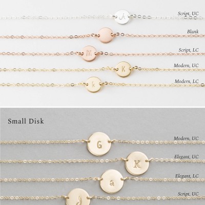 Set 935 • Custom Initial Necklace x 2...Dainty, Personalized Tiny Disk and Small Disk Necklaces for Layering in Gold, Silver or Rose Gold