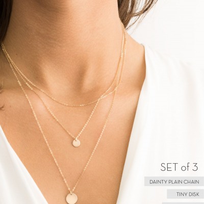 Set 943 • Custom Disk Necklaces, Layered Set of 3 • Initial Necklace Personalized Options • Gold, Silver or Rose Gold Layered and Long