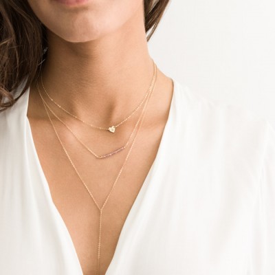 Set 957 • Delicate Layered Necklaces w/ Tiny Heart Necklace & Lariat / Silver, Rose Gold or Gold Necklace / Birthstone Necklace