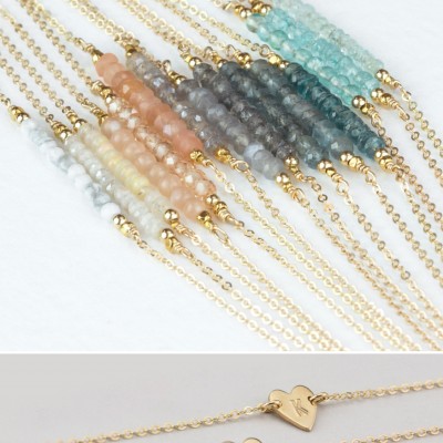 Set 957 • Delicate Layered Necklaces w/ Tiny Heart Necklace & Lariat / Silver, Rose Gold or Gold Necklace / Birthstone Necklace