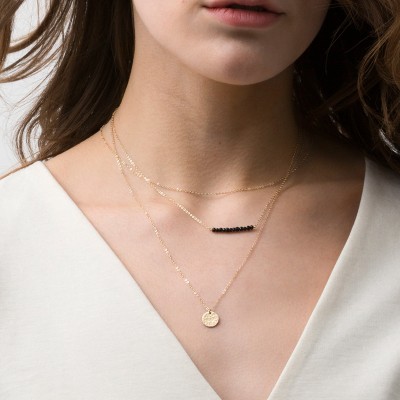 Set 966 • Simple, Dainty Layered Necklaces • 18k Gold Filled, Silver or Rose Gold Chains • Initial Disk & Gemstone Layering Necklaces, 3pcs