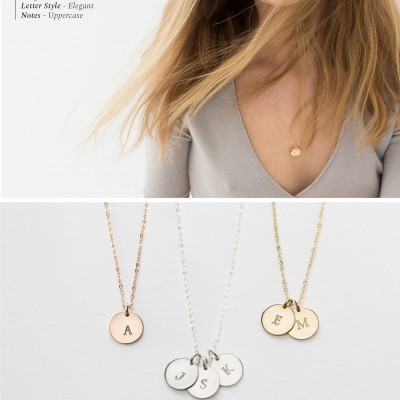 Set 968 • Dainty, Personalized Disk Layering Necklaces • Custom Letters/Initials 2pcs Gold Fill, Rose or Silver • Double Small Disc Necklace