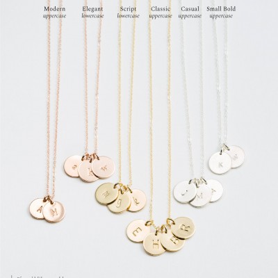 Set 968 • Dainty, Personalized Disk Layering Necklaces • Custom Letters/Initials 2pcs Gold Fill, Rose or Silver • Double Small Disc Necklace
