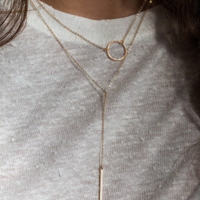 Set 975 • Two Best Selling Layering Necklaces • 18k Gold Fill, Silver and Rose Gold Filled • Dainty Short Y Necklace and Karma Circle