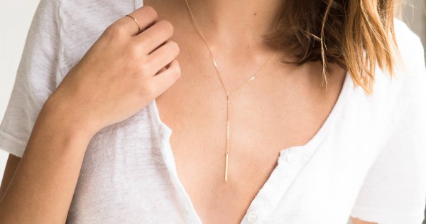 Short Lariat Y Necklace Gold, Silver 