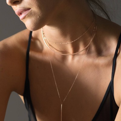 Silver or Gold Delicate Collar Necklace, Dew Drops Satellite Chain Layering Necklace • Simple Everyday Necklace, Dainty Beaded Chain • LN801