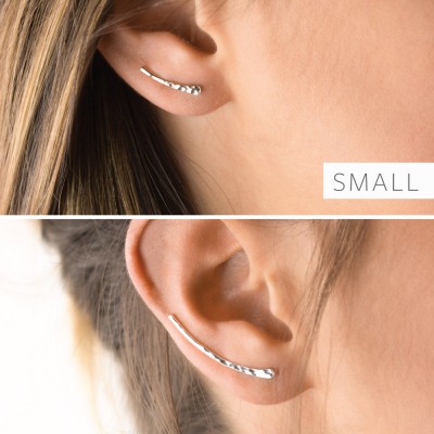 Simple Ear Climber, Modern Earring in Gold Filled or Sterling Silver / Hammered Earrings / Handmade Ear Climbers