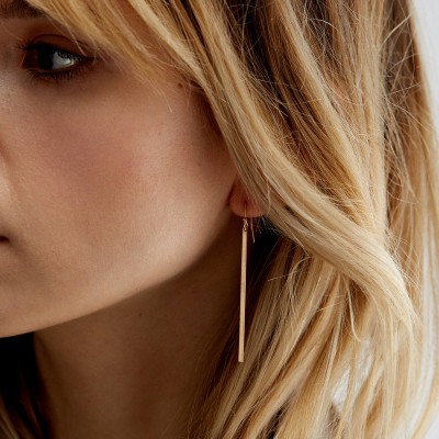 Simple Earring Gift - 18k Gold Fill - Sterling Silver, Rose Gold Fill, Simple Bar Drop Earrings -  Long Dangle Line Earrings - LE120_vn