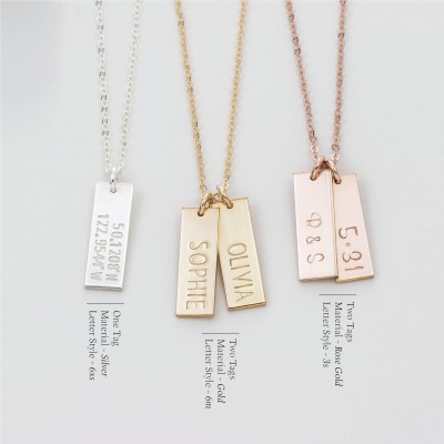 Simple Personalized Tag Necklace / Small Bar Necklace / Engraved Delicate Rose Gold Necklace, 18k Gold Fill, Sterling Silver  LN155_16_V