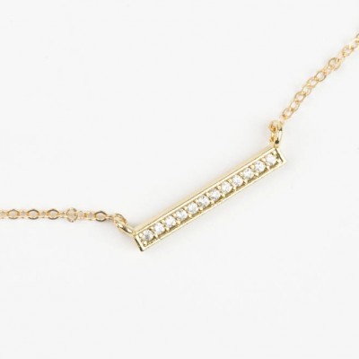 Small Diamond Bar Necklace, 18k Gold Fill Thin Chain, Mini Gold Bar Necklace, Dainty CZ Bar Layering Necklaces / Layered and Long, LN338