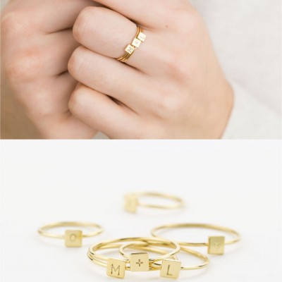 Square Initial Ring • Personalized Ring (or blank) • Stacking Ring • Custom Signet • Hand Stamped • 18k Gold Fill, Sterling Silver, LR456