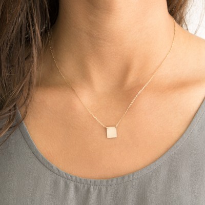 Square Plate Necklace, Personalized • Simple, Modern, Delicate Necklace • 18k Gold Fill, Sterling Silver, Rose Gold • Layered Long, LN110_H