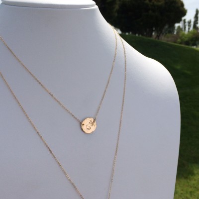 Suspended Circle Necklace • Personalized Hammered Disc • 18k Gold Fill Monogram Circle Disk Necklace • Coin Initial Necklace • LN213_H_hm