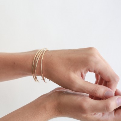 Thin Modern Cuff Bracelet, Stacking Bracelet, Hand-Hammered or Smooth Finish • Dainty Cuff in 18k Gold Fill, Sterling, or Rose Gold • LB118