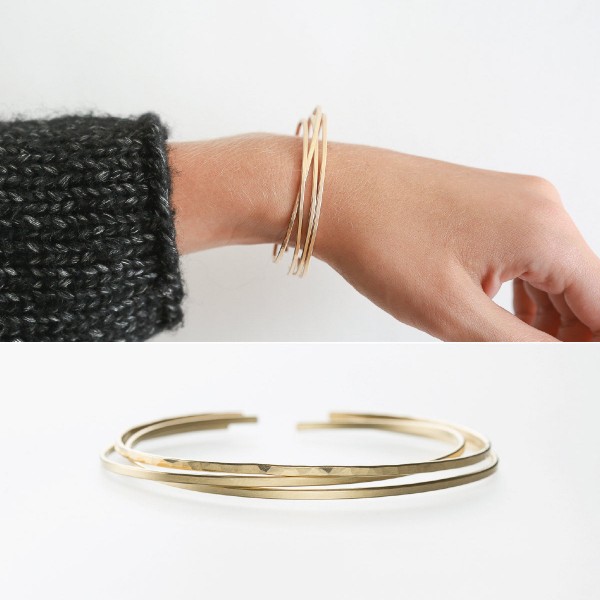 Thin Modern Cuff Bracelet, Stacking Bracelet, Hand-Hammered or Smooth Finish • Dainty Cuff in 18k Gold Fill, Sterling, or Rose Gold • LB118