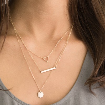 Tiny Gold Triangle Necklace / FLOATING TRIANGLe Necklace / Delicate Necklace / Little Gold Triangle 18k Gold Fill Chain Layered + Long LN301