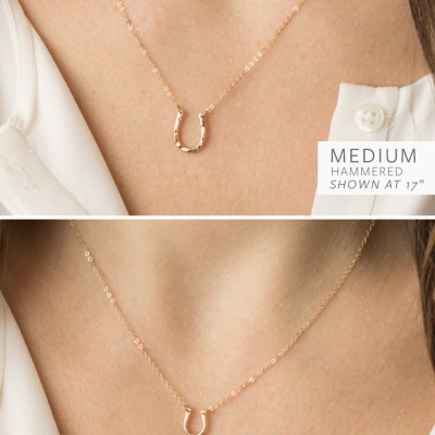 Tiny Horseshoe Necklace / Delicate Chain in 18k Gold Fill, Rose Gold Fill , Sterling Silver / Dainty Horseshoe Layered Long LN119_9 LN119_13