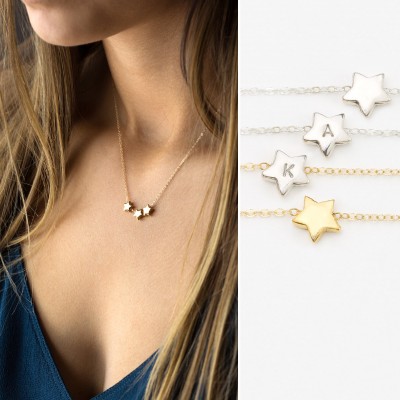 Tiny Personalized Initial Star Necklace / Cute Gold/Silver Star on 18k Gold Fill, Sterling Silver Chain / Celestial Layering Necklace LN310