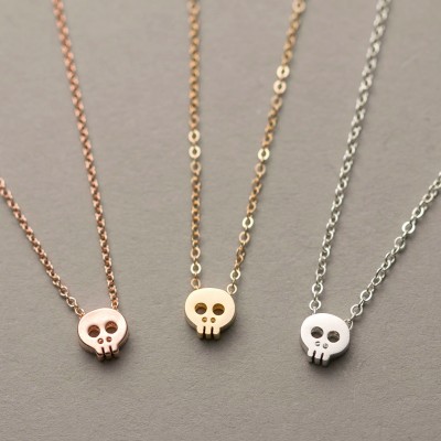 Tiny Skull Necklace / Dainty Layering Necklace / Delicate Charm 18k Gold Fill, Rose Gold Fill or Sterling Silver / Mini Skull Necklace LN323
