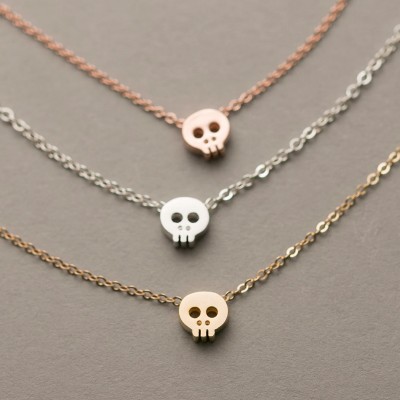 Tiny Skull Necklace / Dainty Layering Necklace / Delicate Charm 18k Gold Fill, Rose Gold Fill or Sterling Silver / Mini Skull Necklace LN323